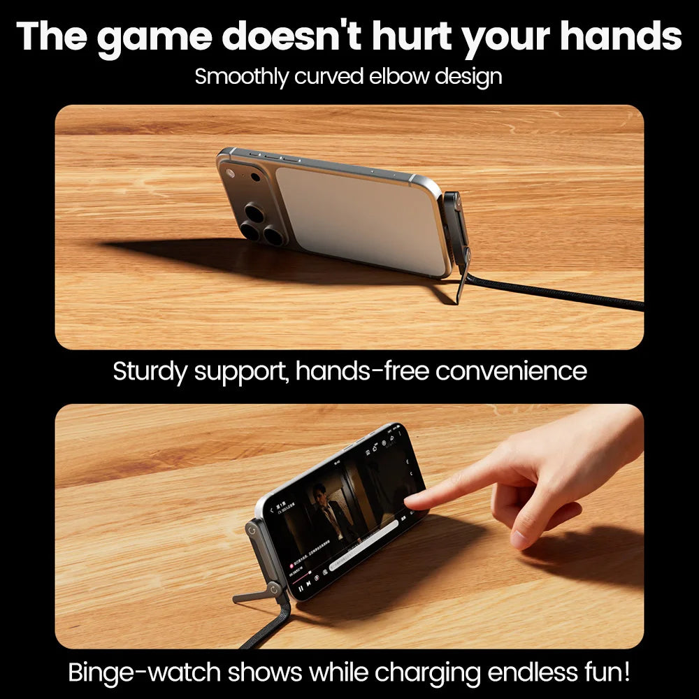 2-in-1 USB-C Cable & Phone Holder | 240W Fast Charging Braided USB-C Charging Cable QXL