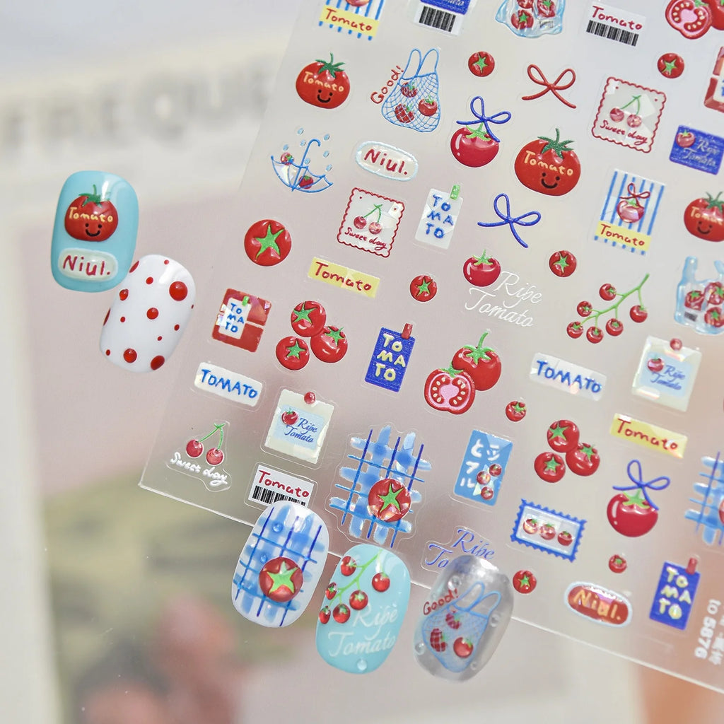 Tomato Cartoon 5D Nail Stickers | Cute Grocery Theme Decals Nail Art Stickers QXL