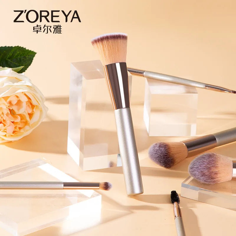 Zoreya 10-Piece Champagne Makeup Brush Set | Face & Eye Makeup Brush Set QXL