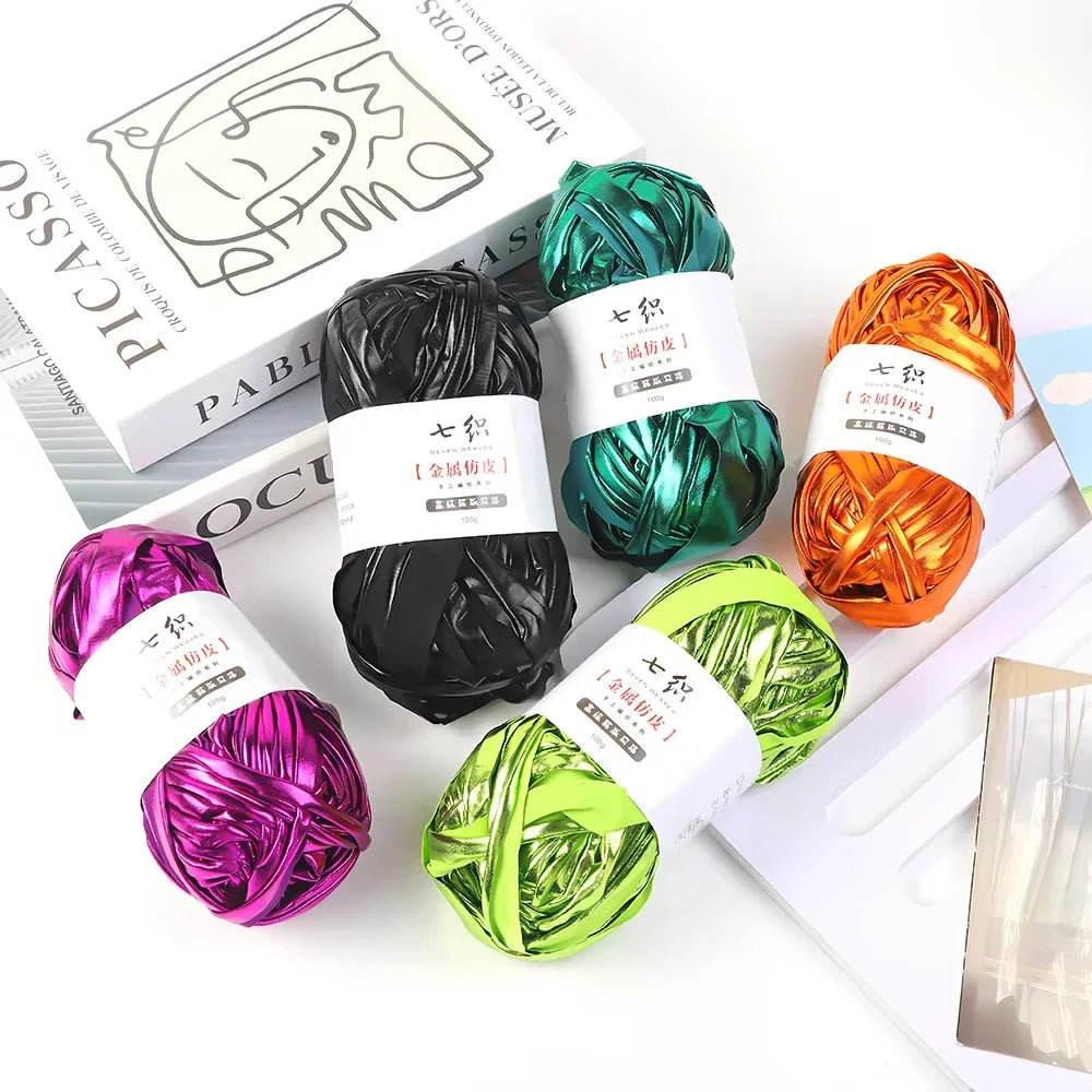 100m Metallic Fabric Strip Yarn | DIY Knitting & Crochet Craft Knitting Yarn QXL