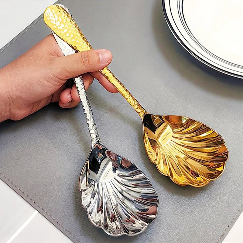 Shell-Shaped Stainless Steel Serving Spoon | Fan Design Serving Spoon QXL