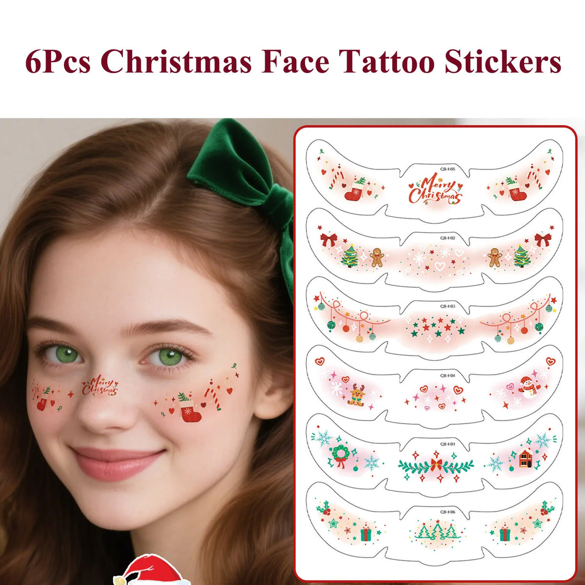 6-Pack Christmas Freckle Temporary Tattoo Stickers | Cute Girls Temporary Tattoo Stickers QXL