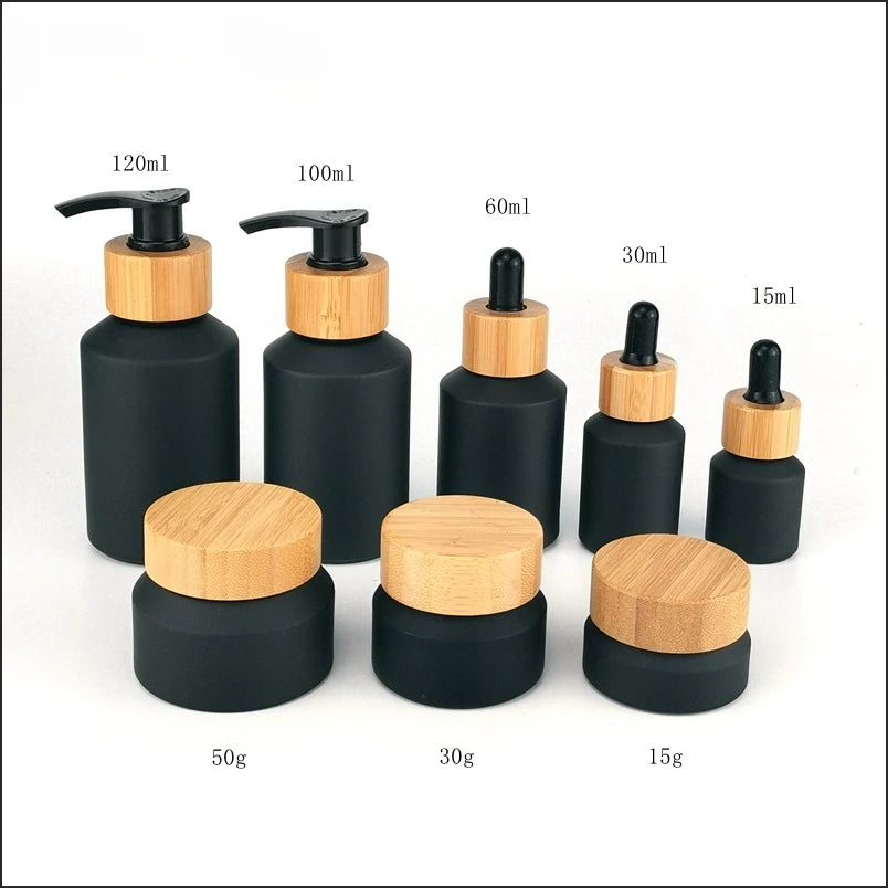 Bamboo Green Glass Refillable Cosmetic Bottles | 10–120ml Refillable Cosmetic Bottle QXL 60ml dropper Matte black Glass