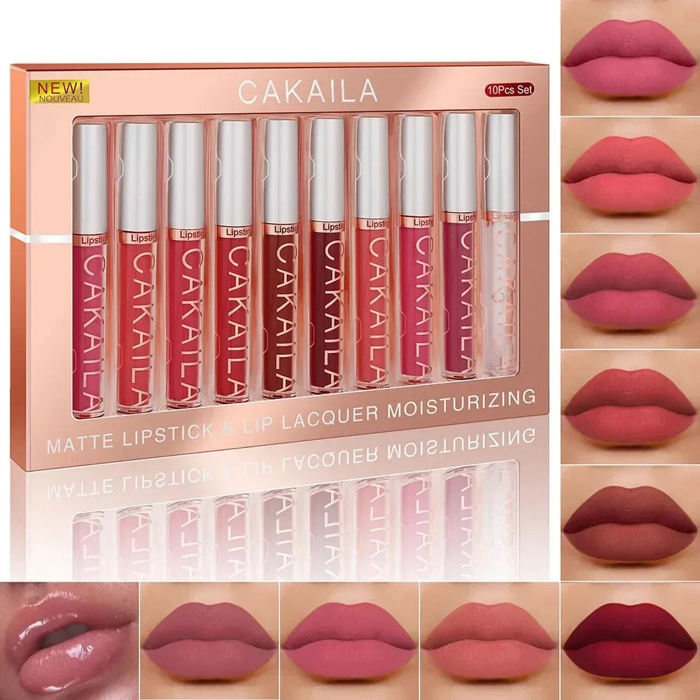 CAKAILA 10-Pc Nude Matte Liquid Lipstick Set | Long-Lasting Liquid Lipstick Set QXL