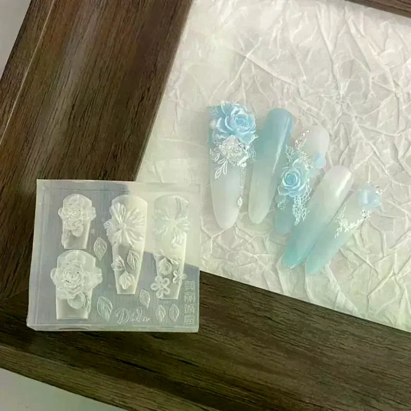 3D Rose Ice Flower Silicone Nail Mold | DIY Nail Art Carving Silicone Nail Mold QXL