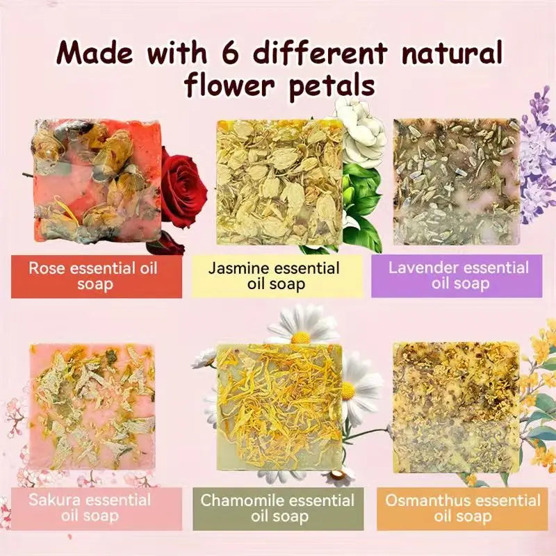 6-Piece Rose Jasmine Lavender Essential Oil Soap Gift Box Essential Oil Soap Set QXL