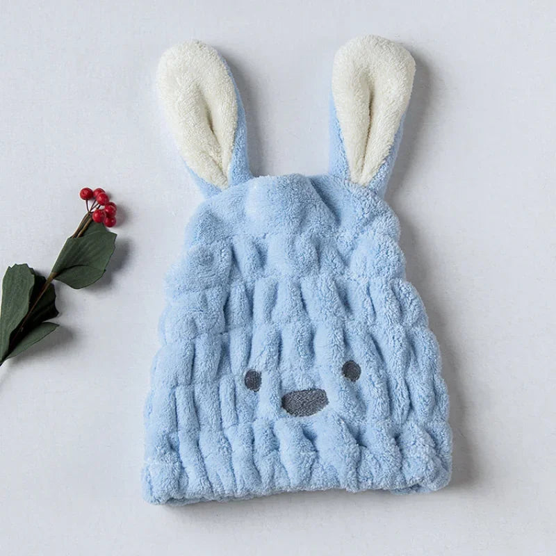 Coral Fleece Rabbit Ear Hair Drying Turban Cap | Ultra-Soft Hair Drying Turban QXL