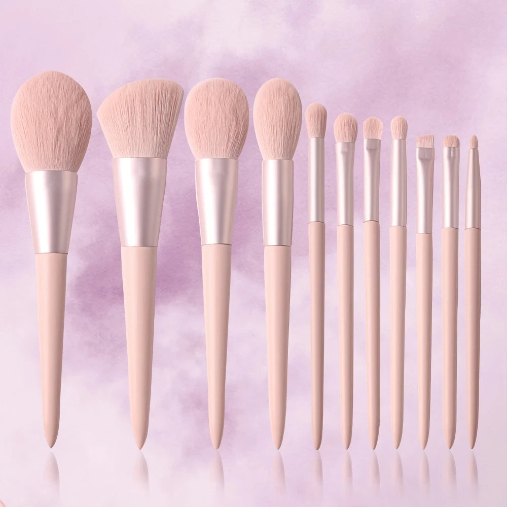 11-Pc Pink Vegan Makeup Brush Set | Synthetic Hair Brushes Makeup Brush Set QXL