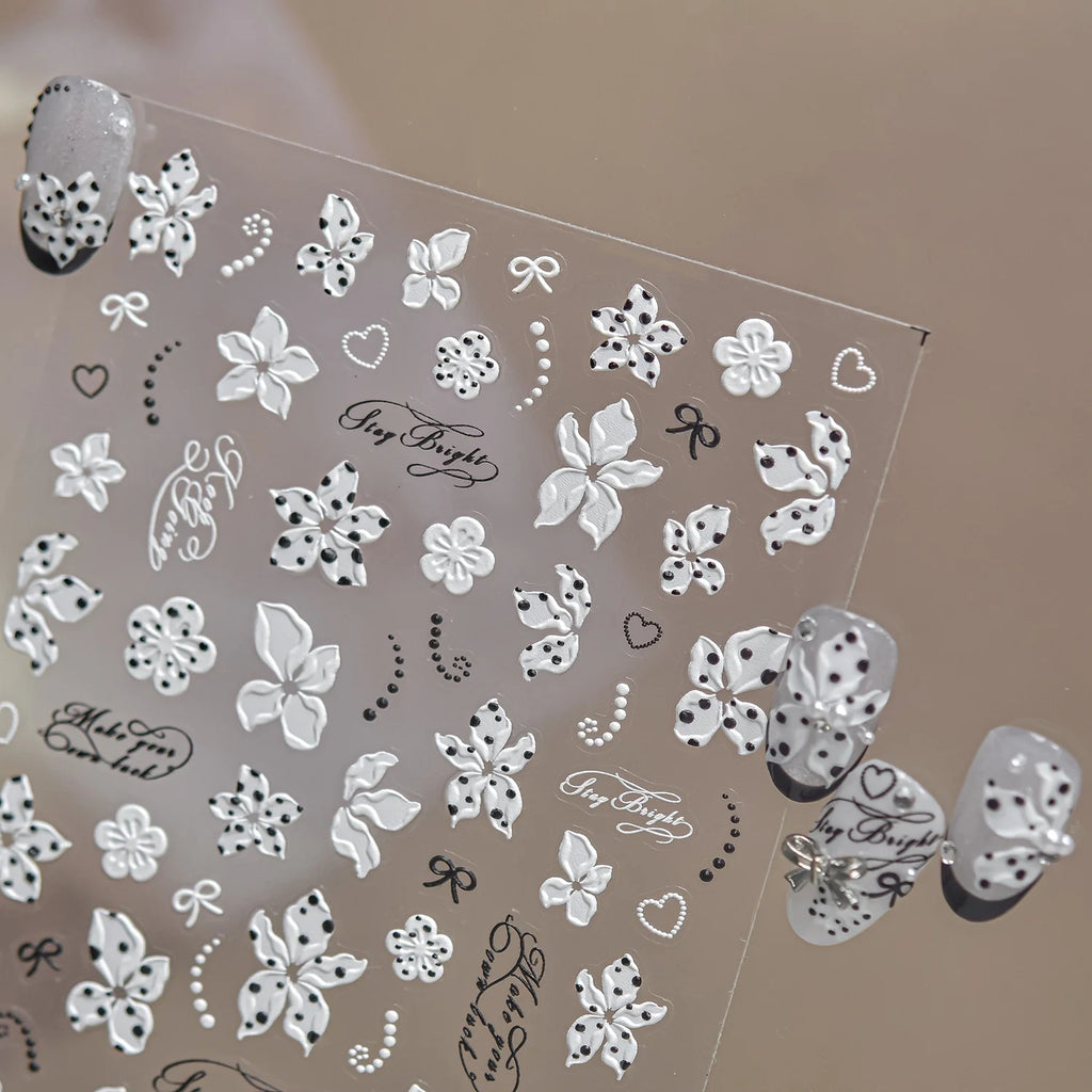5D Flower Nail Stickers | Rhinestone Polka Dot Petal Decals Nail Art Stickers QXL