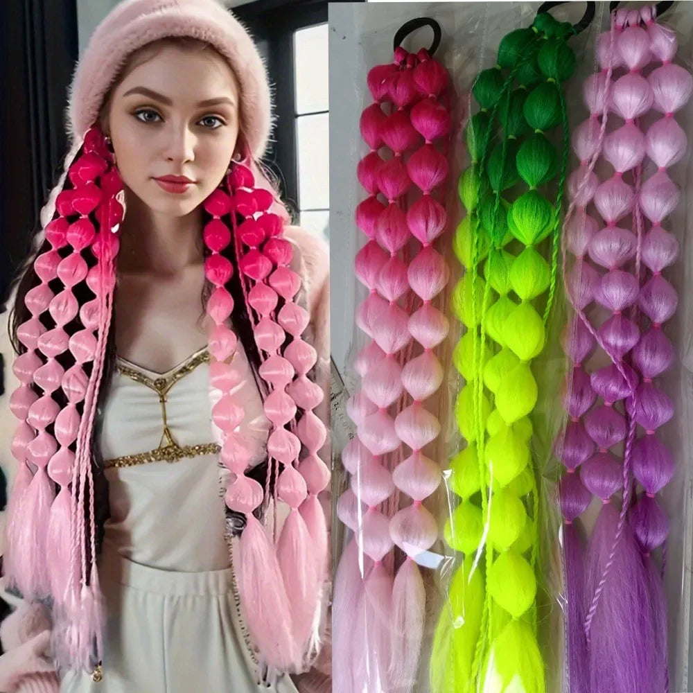Braided Bubble Ponytail Hair Extension | Colorful 20" Ombre Ponytail Hair Extension QXL