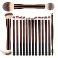 15-Piece Professional Soft Makeup Brush Set – Coffee Brown Makeup Brush Set QXL Coffee Brown