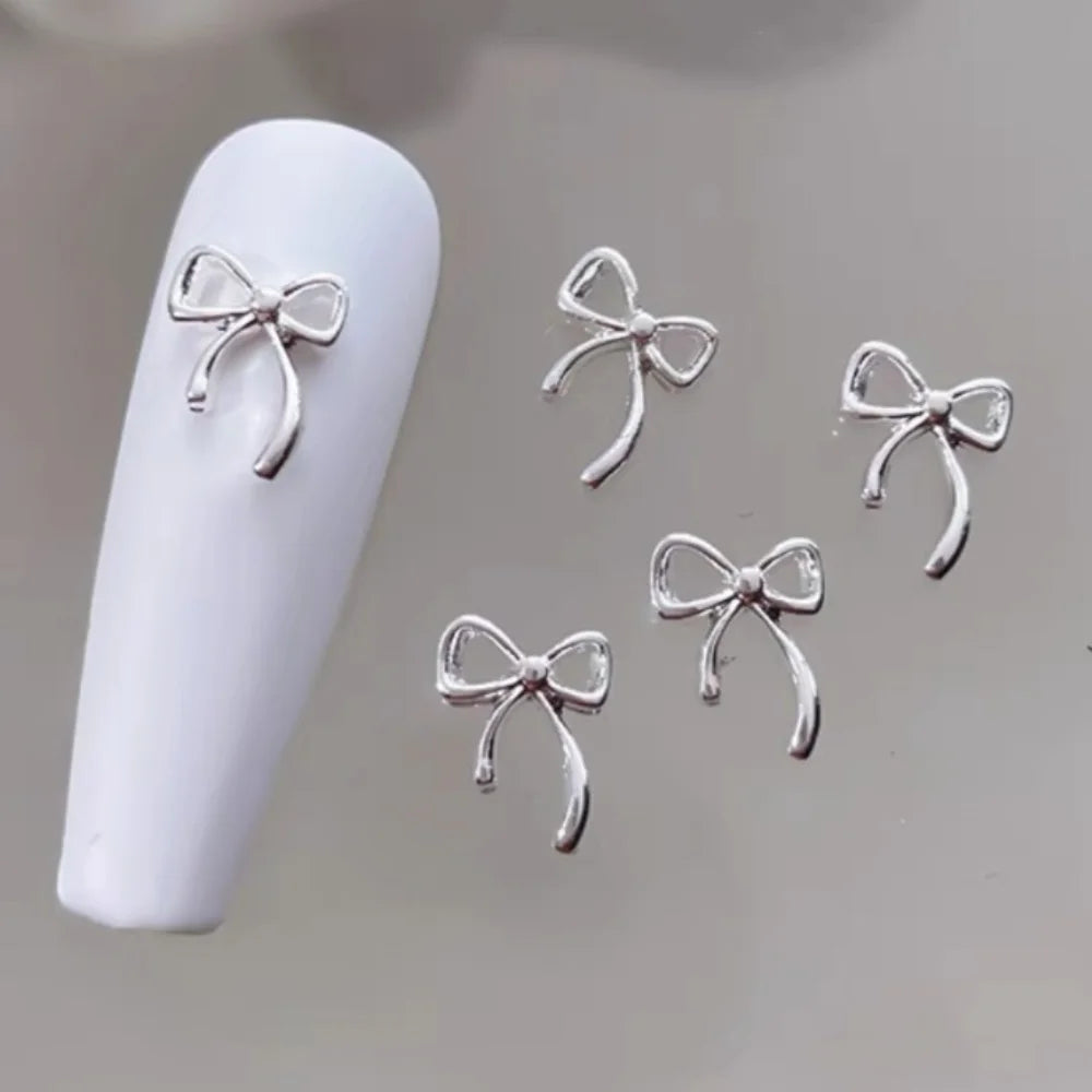 20-Pack 3D Metal Bow Nail Art Charms | Ribbon Bowknot Decor Nail Art Charms QXL Silver