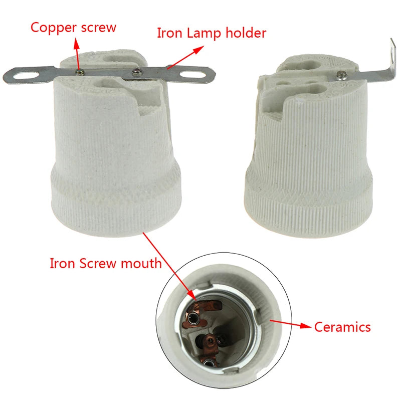 E27 Ceramic Screw Base Socket | High-Temp Bulb Holder Ceramic Lamp Socket QXL