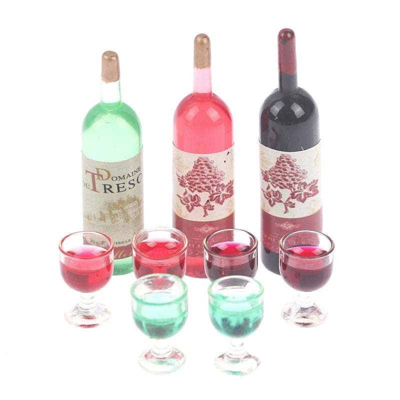 3-Pc 1/12 Dollhouse Miniature Wine Bottle & Glass Set Dollhouse Miniature Set QXL