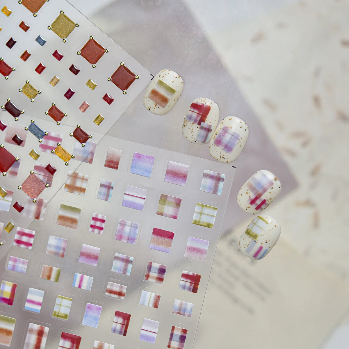 5D Nail Stickers – Gradient Plaid, Stars & Color Block Decals Nail Art Stickers QXL