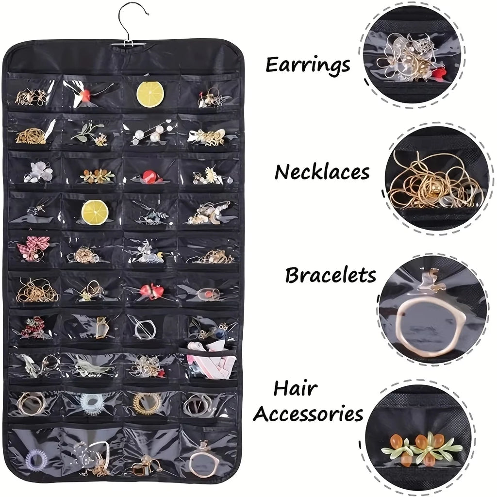 80-Grid Hanging Jewelry Organizer Bag | Foldable & Dustproof Jewelry Storage Bag QXL