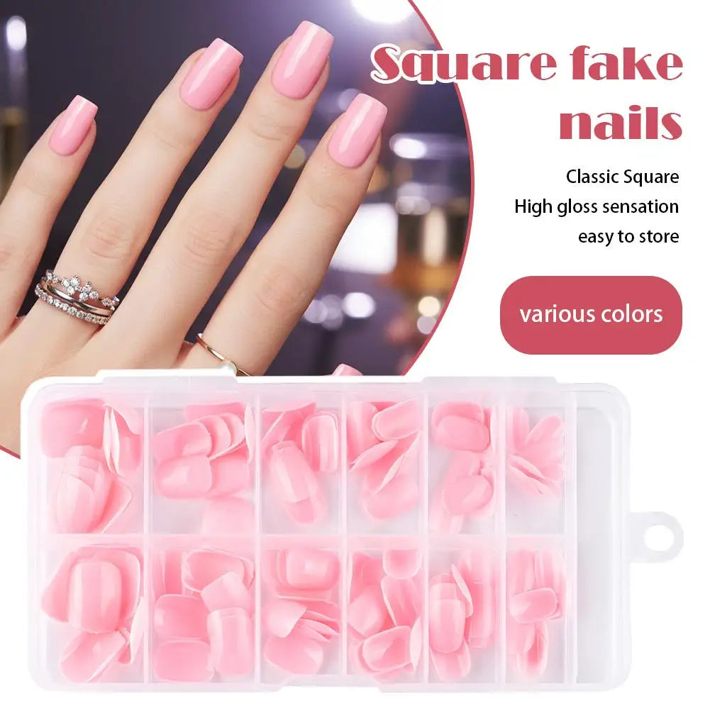 120-Pack Short Square Press-On Nails | Glossy Full Cover Tips Press-On Nail Tips QXL