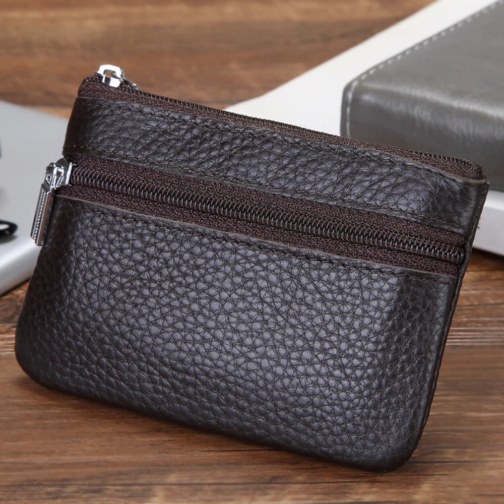 Men's Dual-Zip PU Leather Coin Purse with Card Slots Coin Purse Wallet QXL