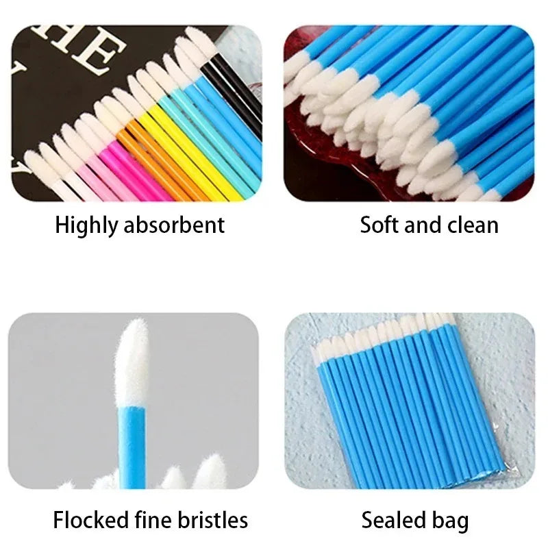 100-Pack Disposable Lip Brushes & Lash Extension Wands Disposable Makeup Applicators QXL