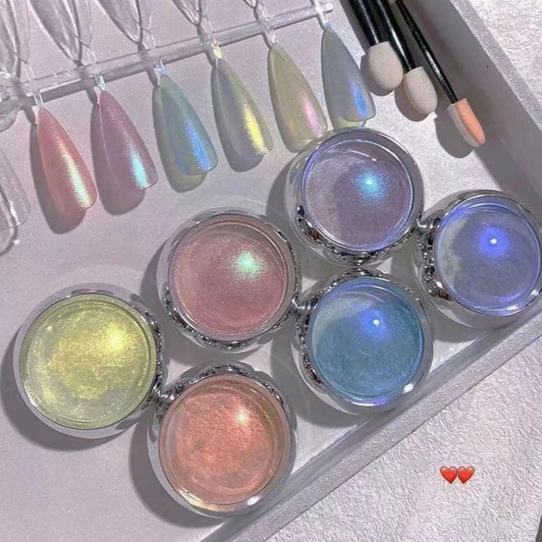 6-Piece Aurora Holographic Nail Powder | Mirror Chrome Effect Set Nail Art Powder QXL