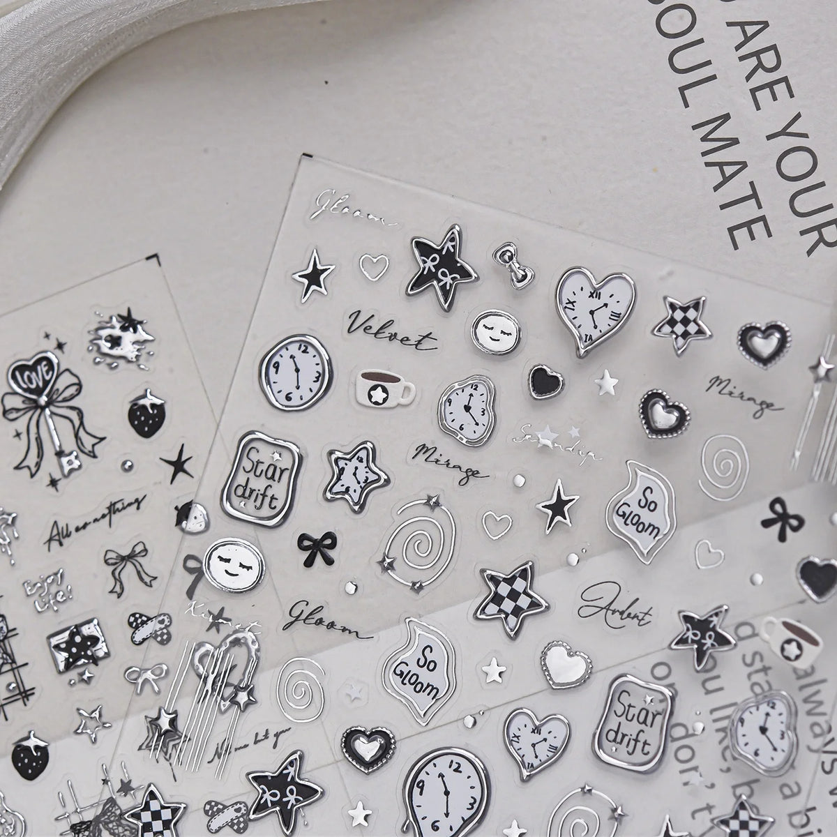 5D Mirror Metal Nail Stickers – Silver & Black Self-Adhesive Nail Art Stickers QXL