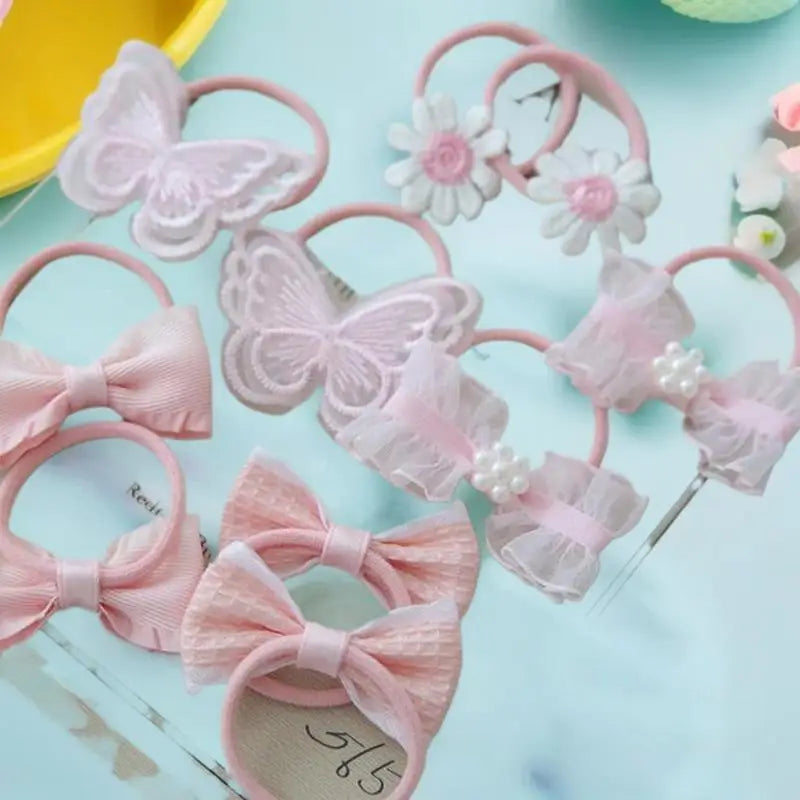 10-Pack Girls Elastic Ball Hair Bands | Handmade Bow Hair Ties Girls Hair Bands QXL