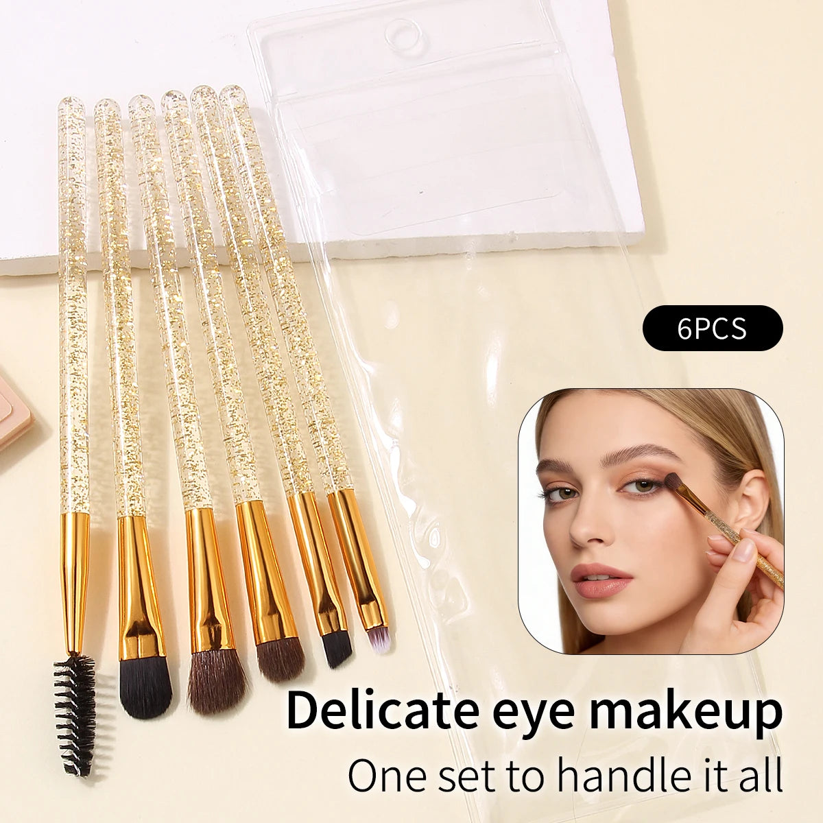 6-Pc Gold Eye Makeup Brush Set with PVC Bag | KOSSHOW Eye Makeup Brush Set QXL Gold