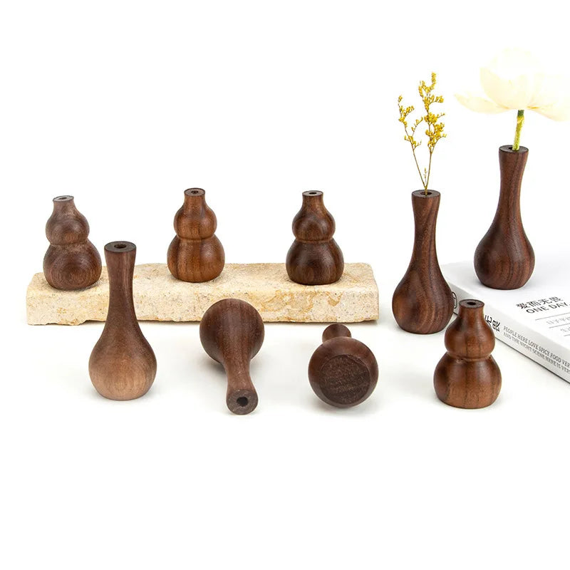 Mini Walnut Wood Vase | Dried Flower & Aromatherapy Holder Wooden Mini Vase QXL