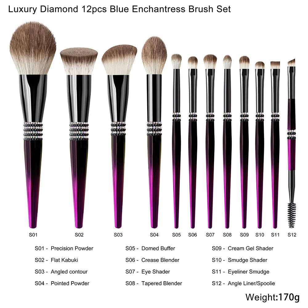 12-Piece Gradient Purple Makeup Brush Set | Professional Kit Makeup Brush Set QXL