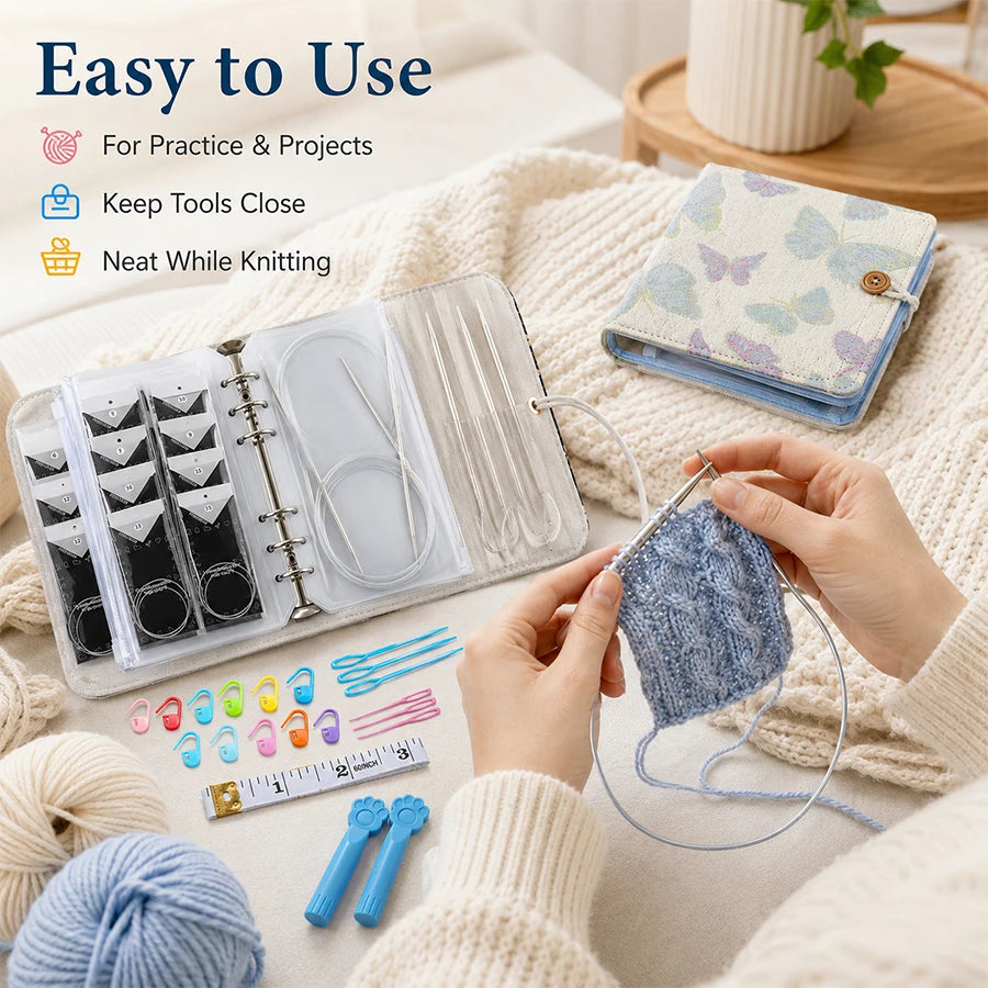 Complete Circular Knitting Needle Set | Floral Bag & Markers Knitting Needle Set QXL