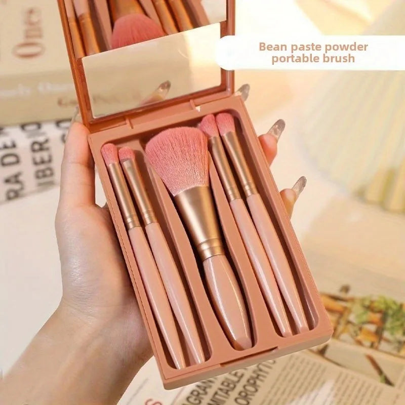 5-Piece Mini Makeup Brush Set with Mirror | Travel Ready Mini Makeup Brush Set QXL