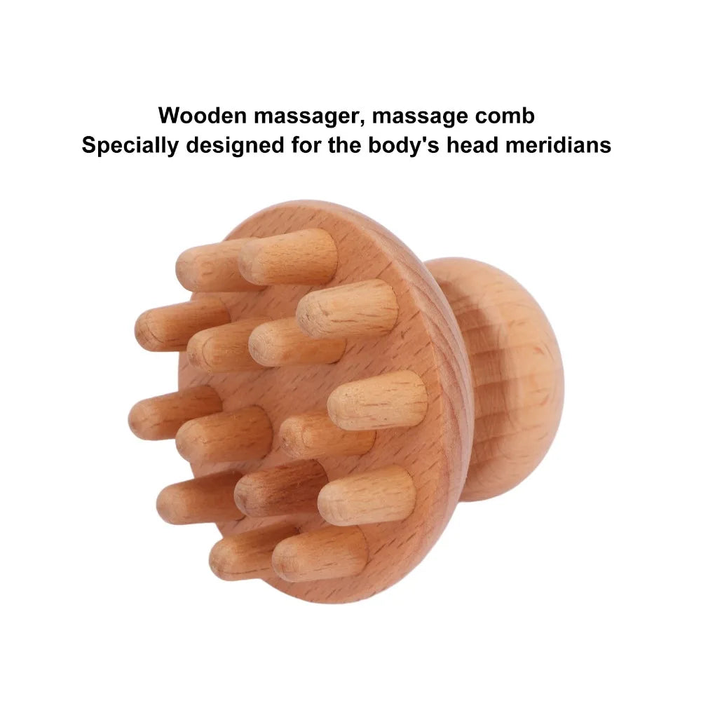 Wood Mushroom Massager | Beech Wood Ergonomic Scalp Tool Handheld Massager QXL