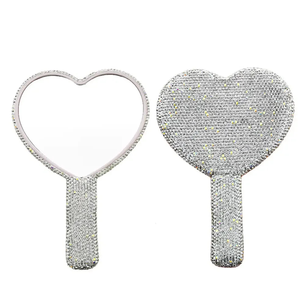 Heart-Shaped Diamond Handheld Makeup Mirror for Women & Girls Handheld Makeup Mirror QXL
