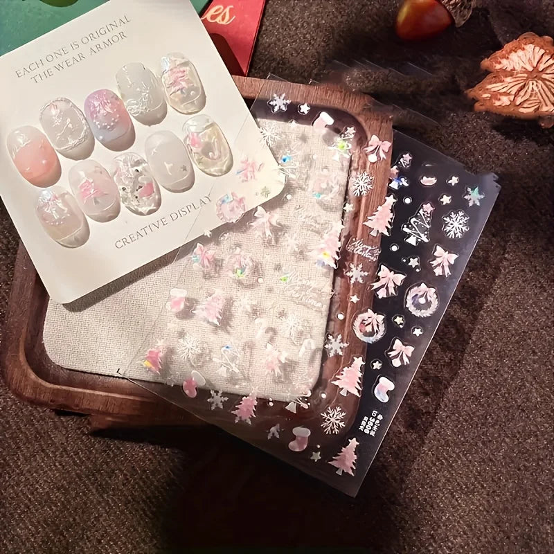 Iridescent Christmas Nail Stickers – Snowflake Holiday Decals Nail Art Stickers QXL