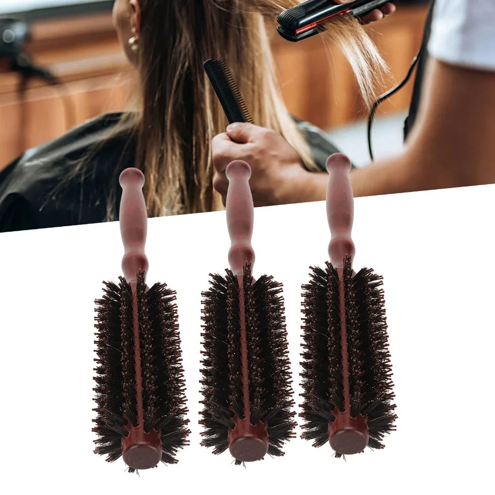 3-Pack Anti-Static Round Hair Brush Set | Wooden Handle Styling Round Hair Brush Set QXL