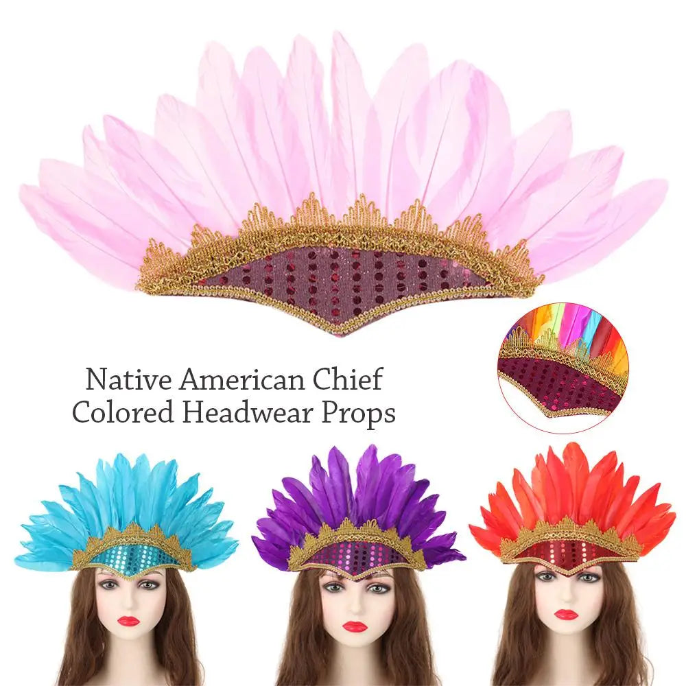 Colorful Feather Headdress | Adjustable Carnival Costume Costume Headdress QXL