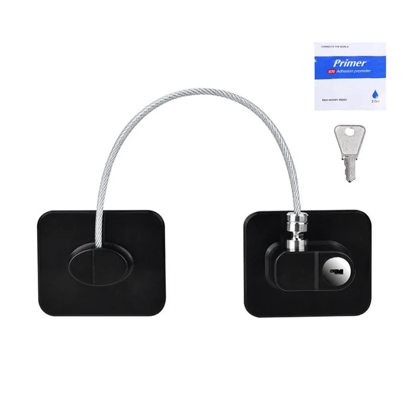 Child Safety Cabinet Lock – Metal Security Cable, No Drill Child Safety Lock QXL B8 Square black