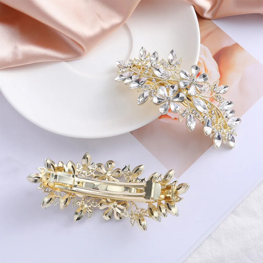 Crystal Flower Hair Clip | Rhinestone Barrette for Women Rhinestone Hair Barrette QXL