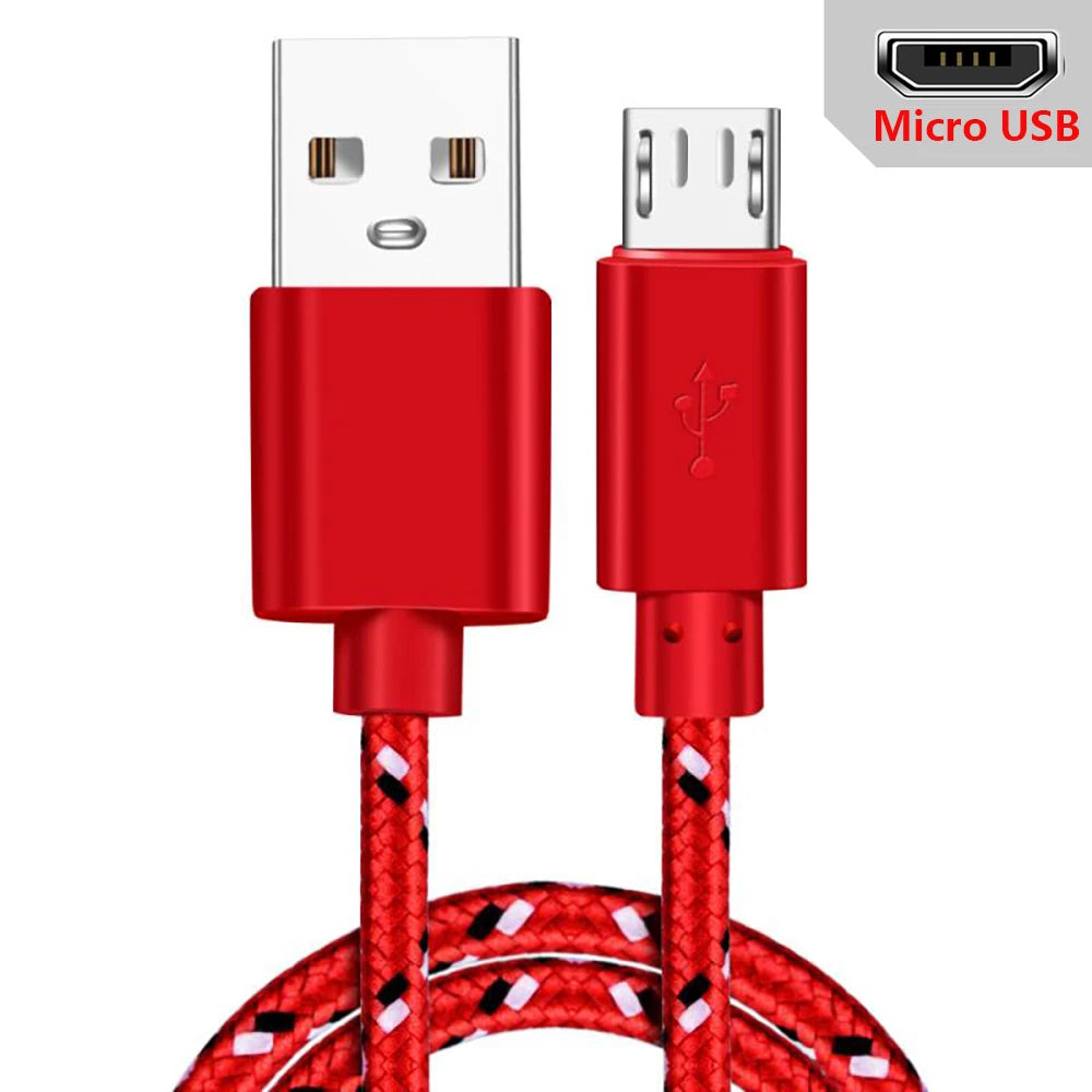 Nylon Braided Micro USB Cable 1m 2m 3m | Android Charger Micro USB Cable QXL Red for Micro 2m