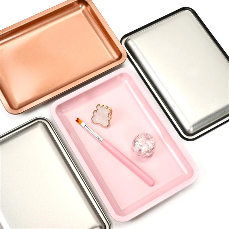 Stainless Steel Nail Art Tray | Polish & False Nail Organizer Nail Art Storage Tray QXL
