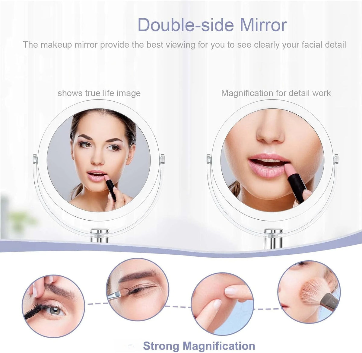 Double-Sided 1X/2X Magnifying Makeup Mirror | 360° Swivel Stand Magnifying Makeup Mirror QXL