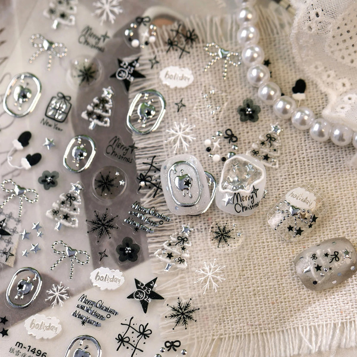 Christmas 5D Nail Stickers – Silver Snowflake & Tree Decals Nail Art Stickers QXL