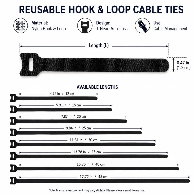 Reusable Hook & Loop Cable Ties | T-Head Nylon Organizer Cable Ties QXL