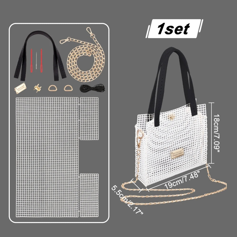 DIY Crochet Bag Kit | Mesh Canvas, Handles & Chain Hardware DIY Craft Kit QXL AECH04-05861