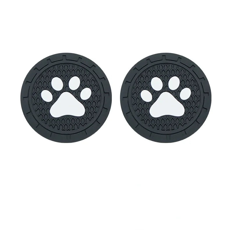 2-Pack Paw Print Silicone Car Cup Holder Coasters | Anti-Slip Car Cup Holder Coaster QXL 2Pcs Black