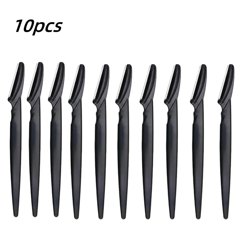 Eyebrow & Facial Razor Set with Safety Cover – 10/12/30 Pc Facial Razor Set QXL Black-10Pcs