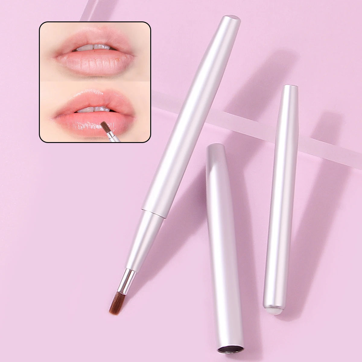 2-Pack Retractable Lip Brush Set | Professional Lip Liner Lip Brush Set QXL Silver