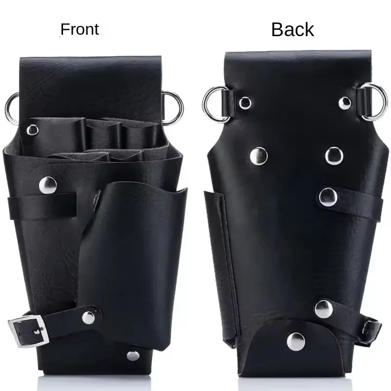 Barber Scissor Holster Belt Bag | PU Leather Salon Tool Organizer Barber Tool Bag QXL black