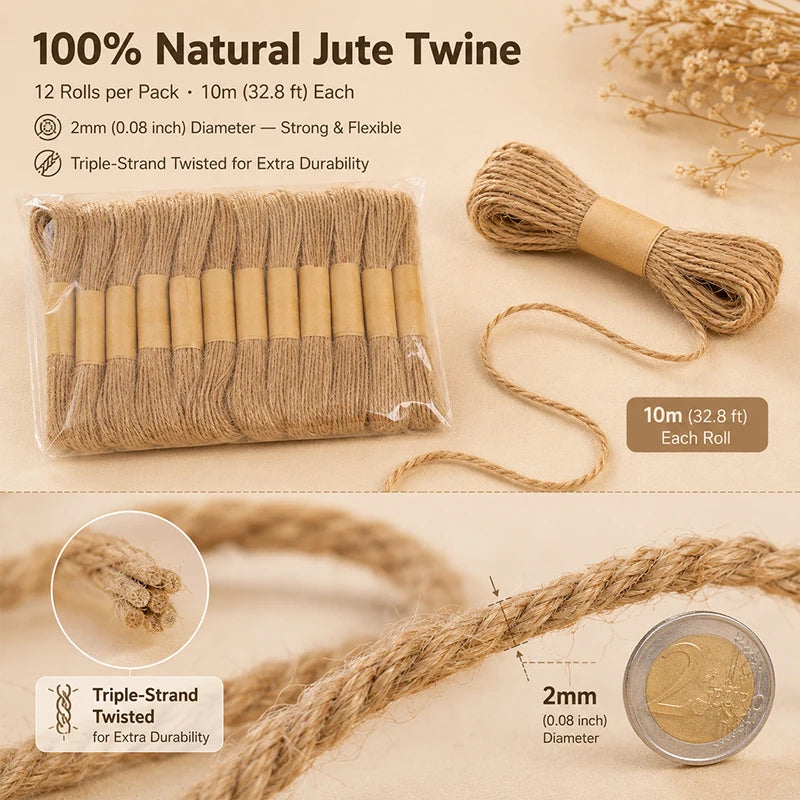 Natural Jute Rope 2mm x 10m | Braided Linen Cord for Crafts Craft Rope QXL
