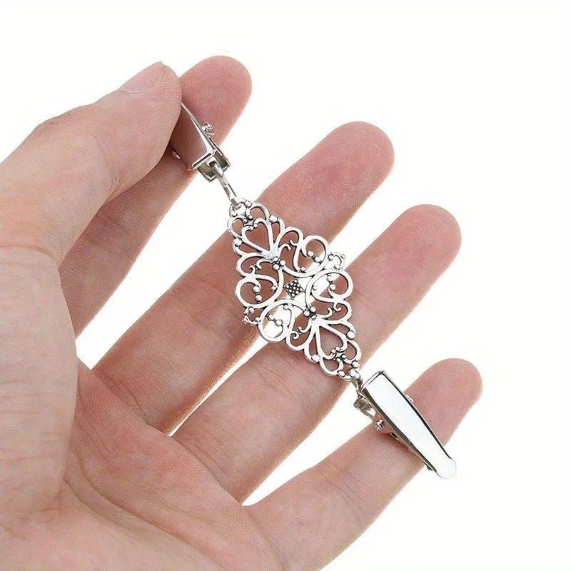 Retro Hollow Alloy Shawl Clip | Cardigan & Scarf Brooch Brooch Clip QXL Silvery